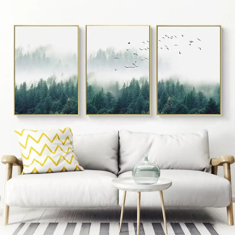 40cmx60cm Mystical Forest 3 Sets Gold Frame Canvas Wall Art - Home & Garden > Wall Art
