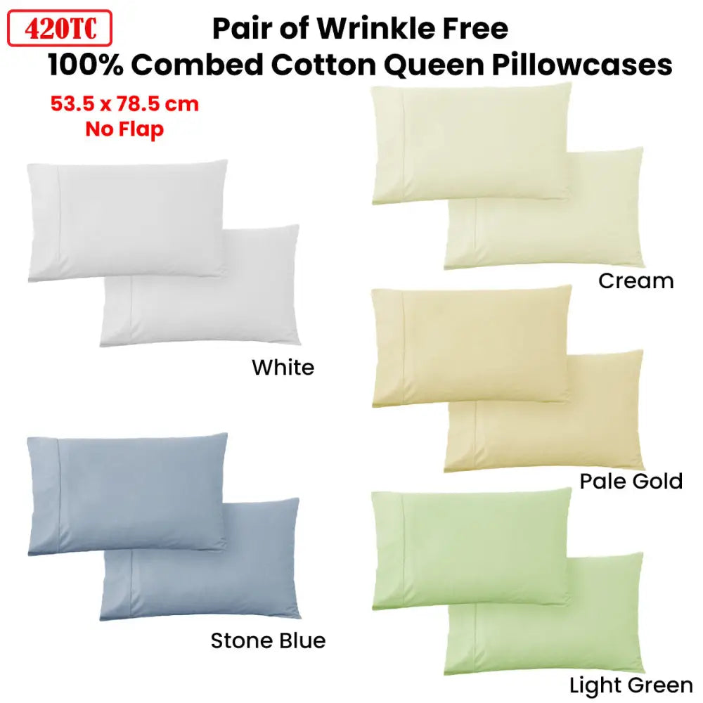 420TC Pair of Wrinkle Free No Flap Queen Pillowcases Pale Gold - Home & Garden > Bedding > Pillowcases