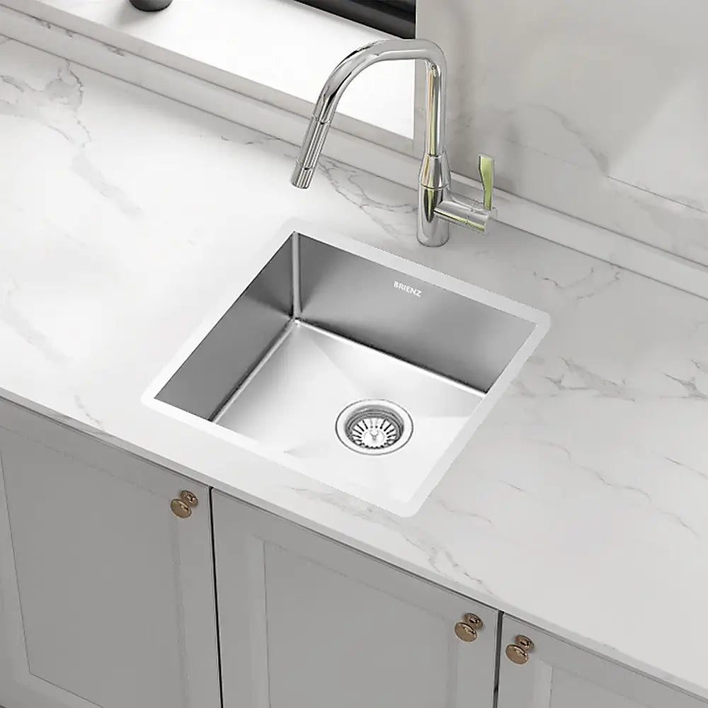 440x440mm Handmade Stainless Steel Undermount / Topmount Kitchen Laundry Sink with Waste - Furniture > Bathroom > Sinks