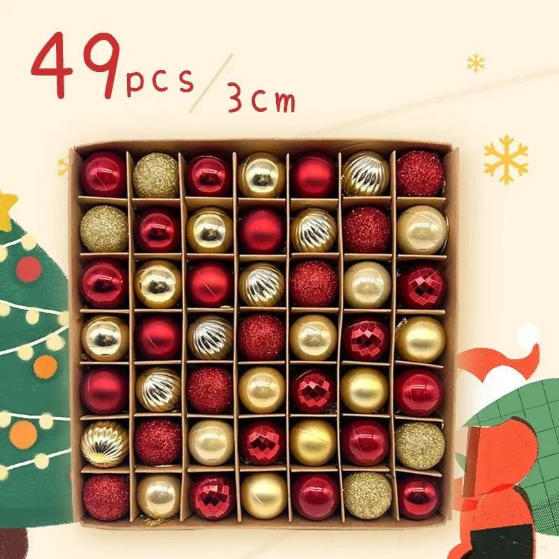 49-Piece Christmas Ornament Set - 3cm Red Gold Baubles for Christmas Tree Decoration - Occasions > Christmas >