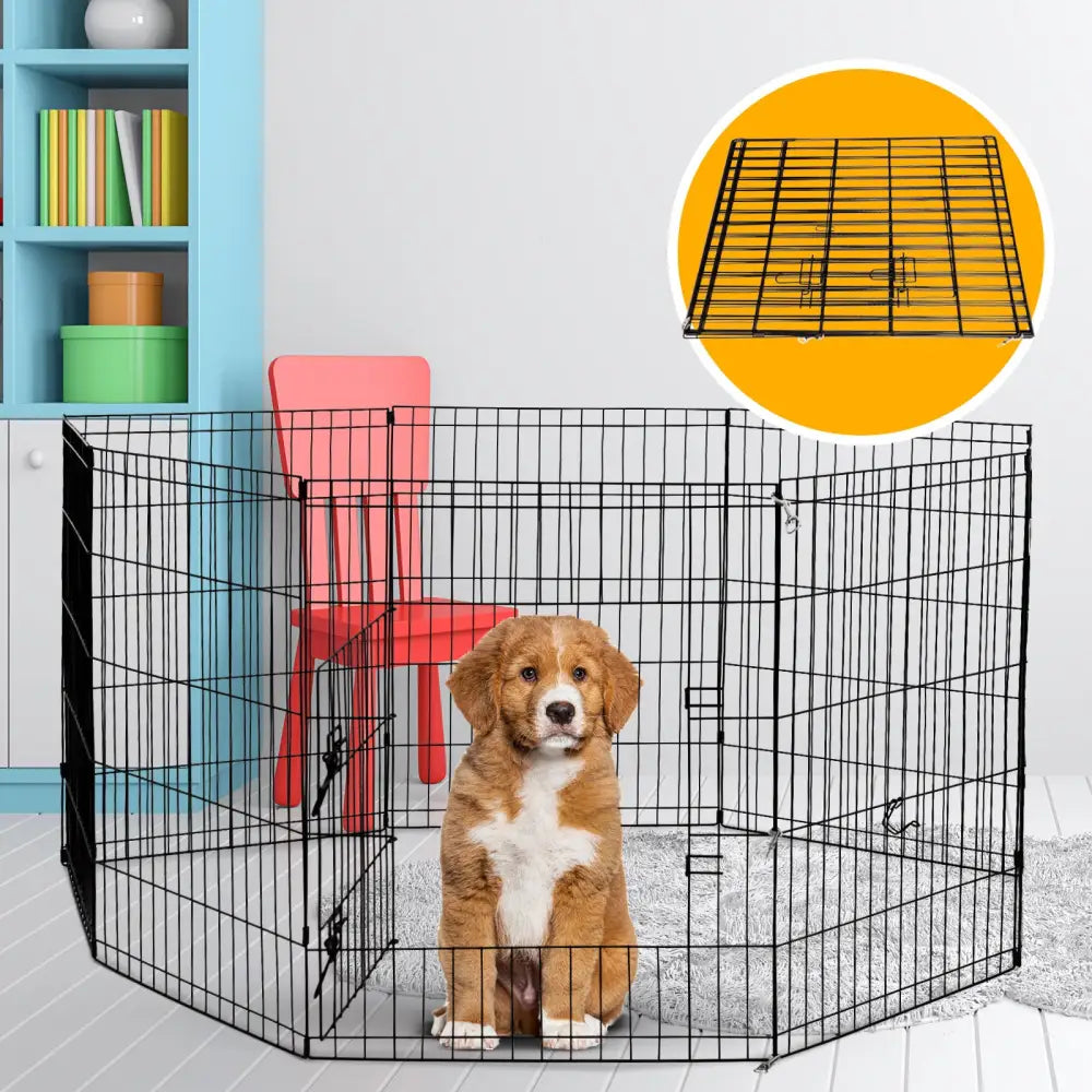 4Paws 8 Panel Playpen Puppy Exercise Fence Cage Enclosure Pets Black All Sizes - 24’’ - Black - Pet Care > Dog