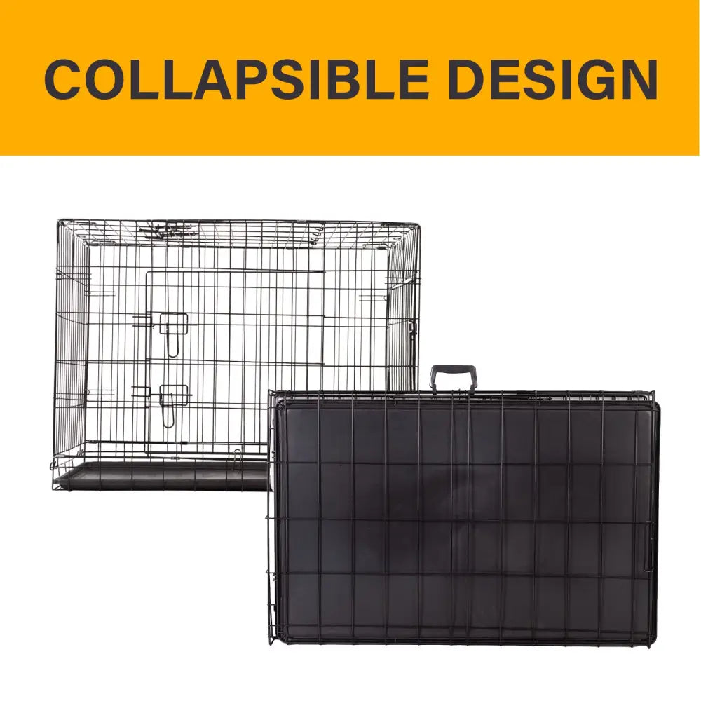 4Paws Dog Cage Pet Crate Cat Puppy Metal Cage ABS Tray Foldable Portable Black - 36’’ - Black - Pet Care > Cat