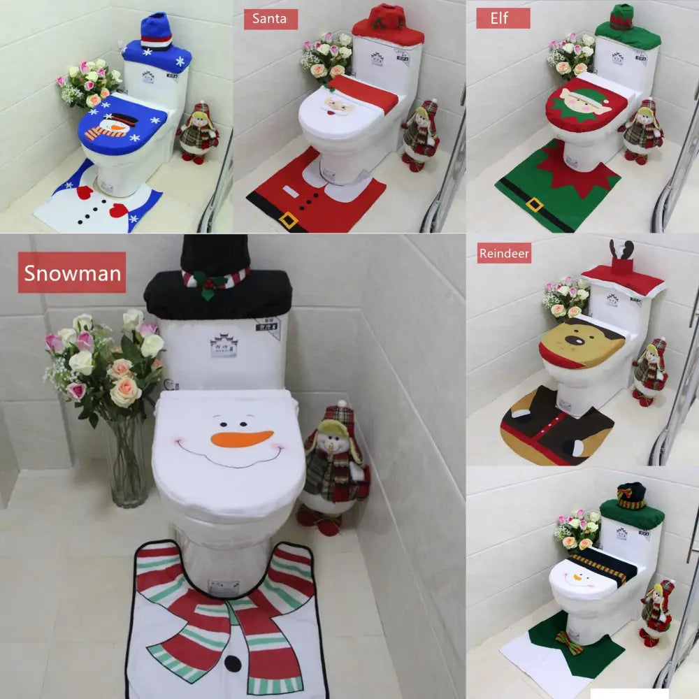 4pcs Christmas Toilet Seat Cover Rug Bathroom Set Santa Snowman Xmas Home Décor Santa - Occasions > Christmas >
