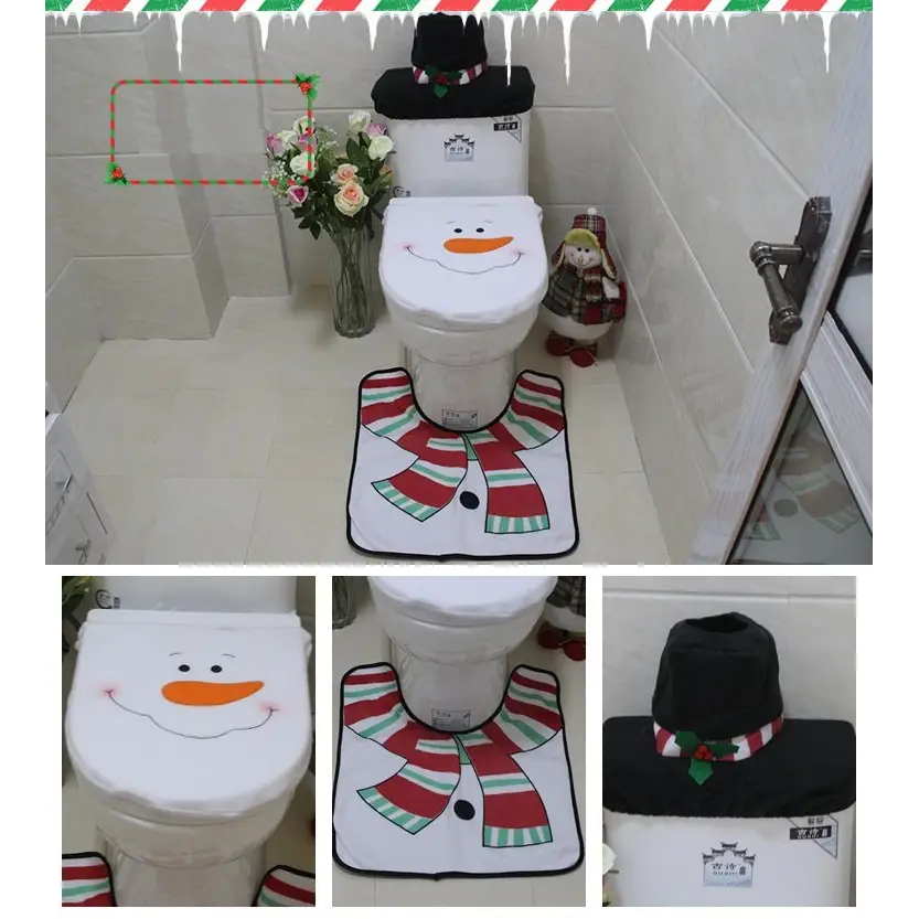 4pcs Christmas Toilet Seat Cover Rug Bathroom Set Santa Snowman Xmas Home Décor Snowman A - Occasions > Christmas >