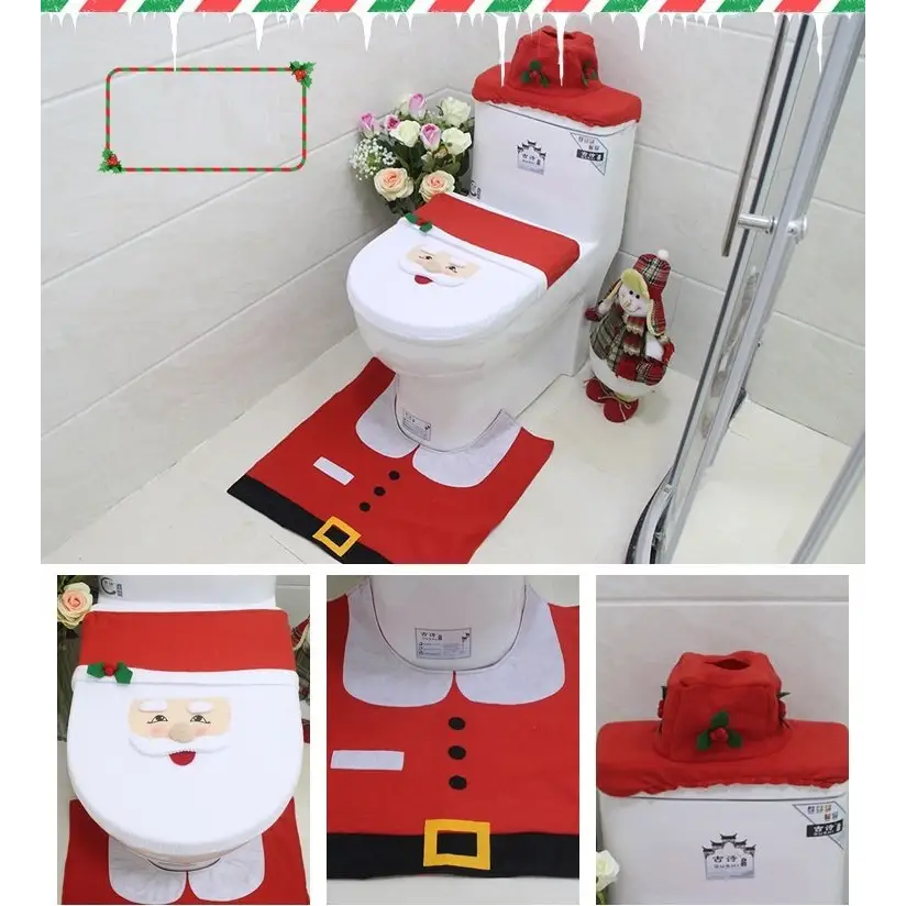 4pcs Christmas Toilet Seat Cover Rug Bathroom Set Santa Snowman Xmas Home Décor Santa - Occasions > Christmas >