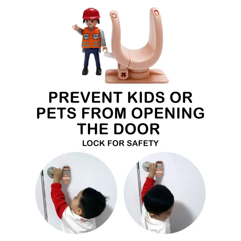4X Door Lever Lock Pet Child Proof Adhesive Kid Safety Handle Lock APRICOT PINK - Baby & Kids > Gates & Playpens