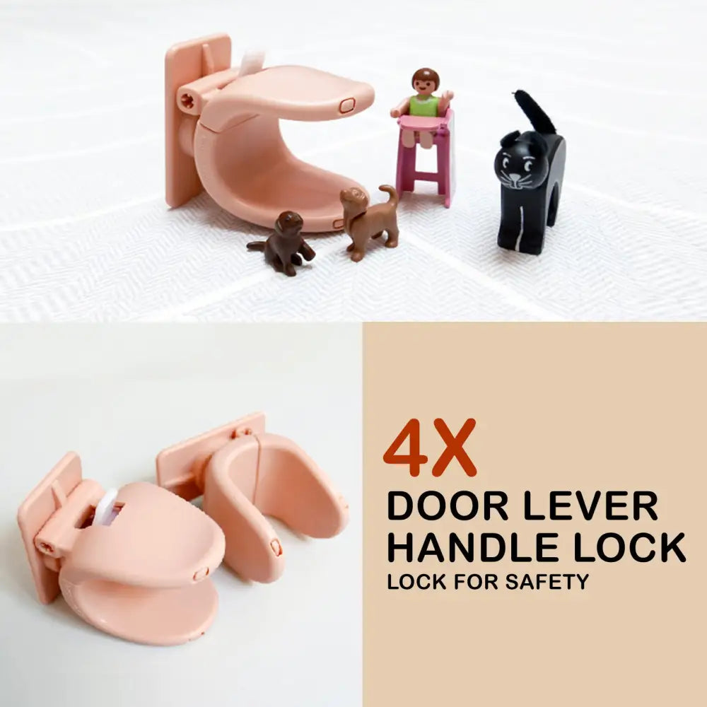 4X Door Lever Lock Pet Child Proof Adhesive Kid Safety Handle Lock APRICOT PINK - Baby & Kids > Gates & Playpens