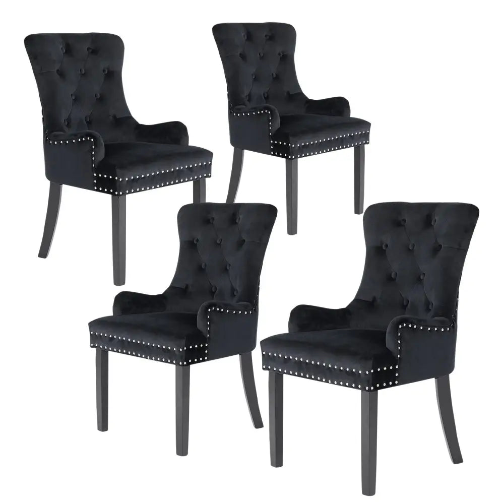 4X French Provincial Dining Chair Ring Studded Velvet Rubberwood Leg LISSE BLACK - Furniture > Bedroom > Bedside Tables