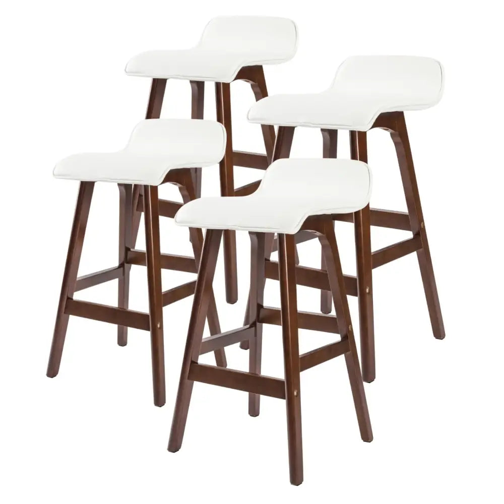 4X Wooden Bar Stool Dining Chair Leather SOPHIA 65cm WHITE BROWN - Furniture > Bar Stools & Chairs > Table & Bar Stools
