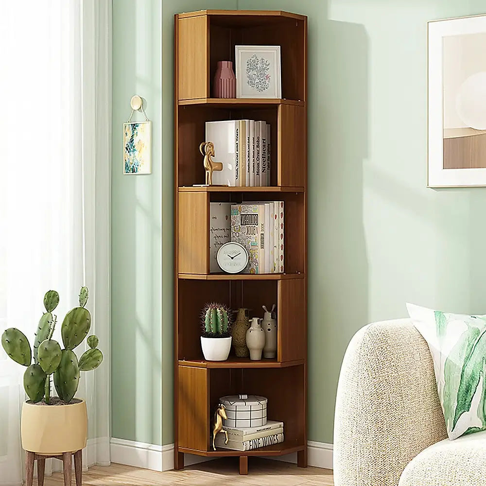 5-Shelf Corner Bookcase Industrial Bookshelf Display Storage Stand - Furniture > Office