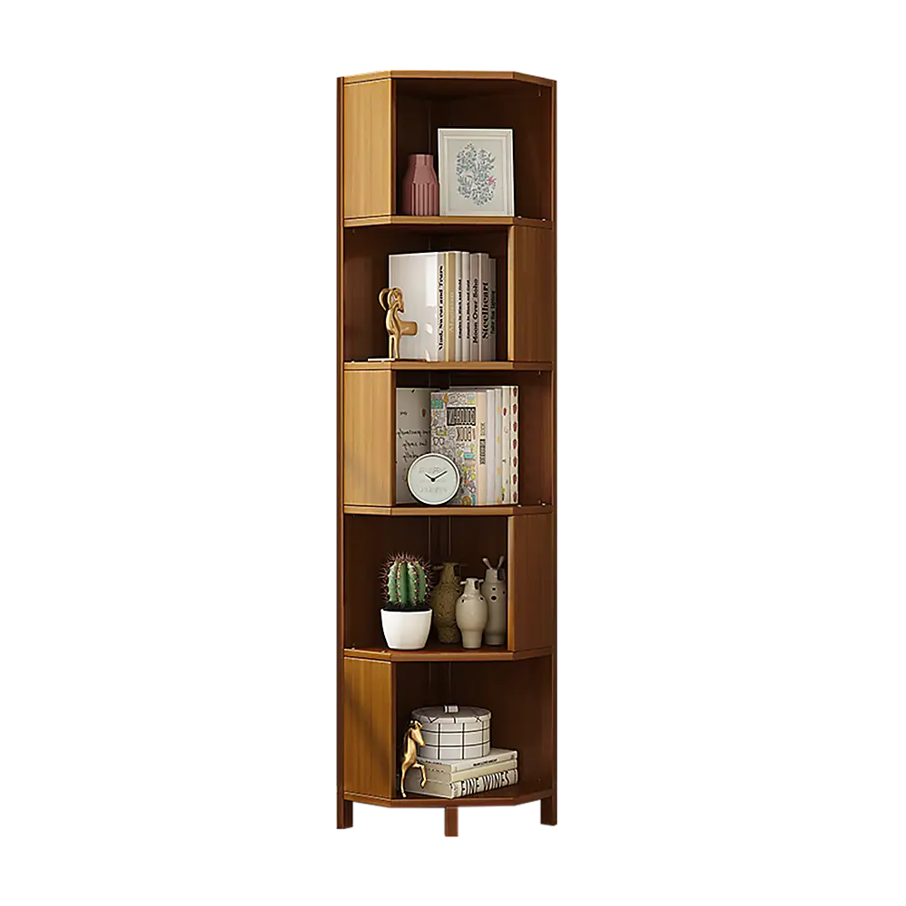5-Shelf Corner Bookcase Industrial Bookshelf Display Storage Stand - Furniture > Office