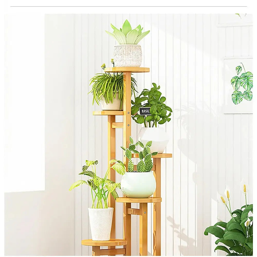 5 Tiers Vertical Bamboo Plant Stand Staged Flower Shelf Rack Outdoor Garden - Furniture > Office