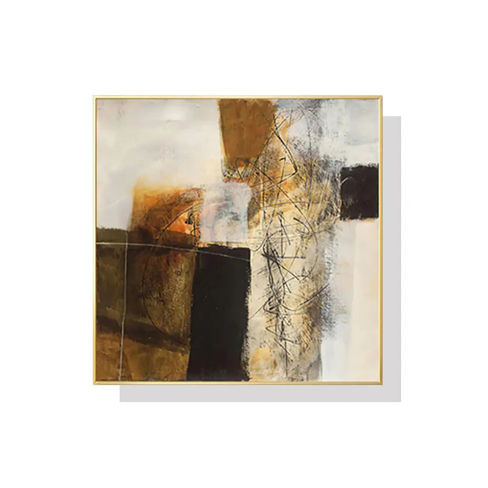 50cmx50cm Abstract gold brown painting style Gold Frame Canvas Wall Art - Home & Garden > Wall Art