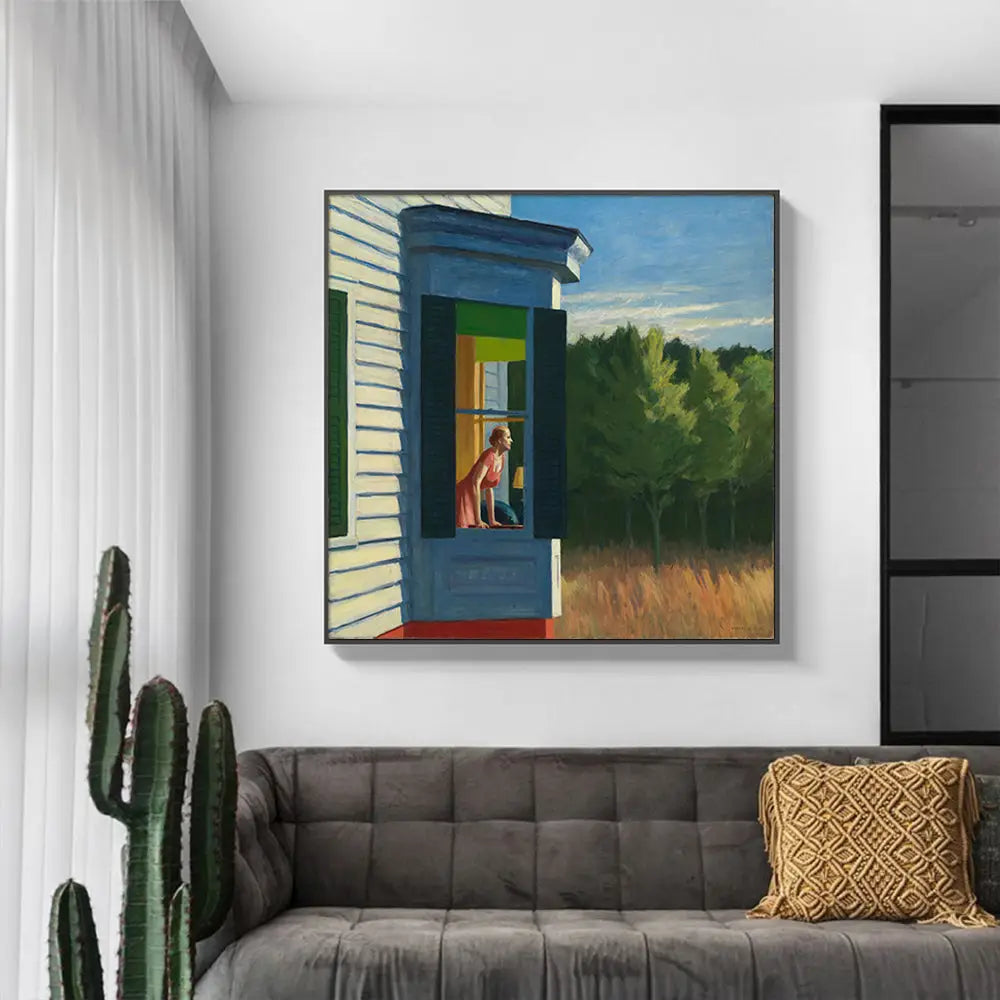 50cmx50cm Cape Cod Morning By Edward Hopper Black Frame Canvas Wall Art - Home & Garden > Wall Art