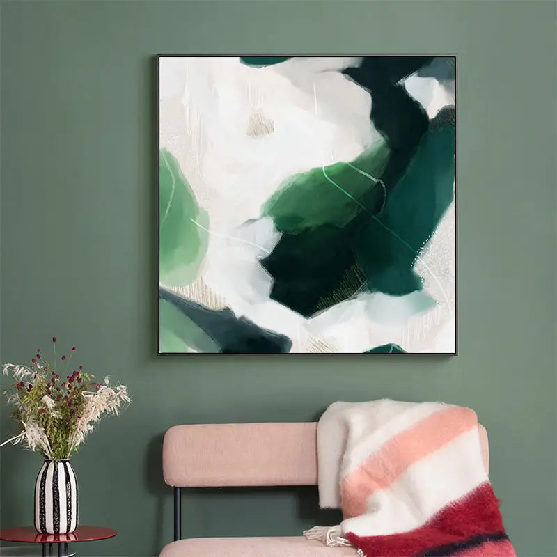 50cmx50cm French Abstract Green Black Frame Canvas Wall Art - Home & Garden > Wall Art
