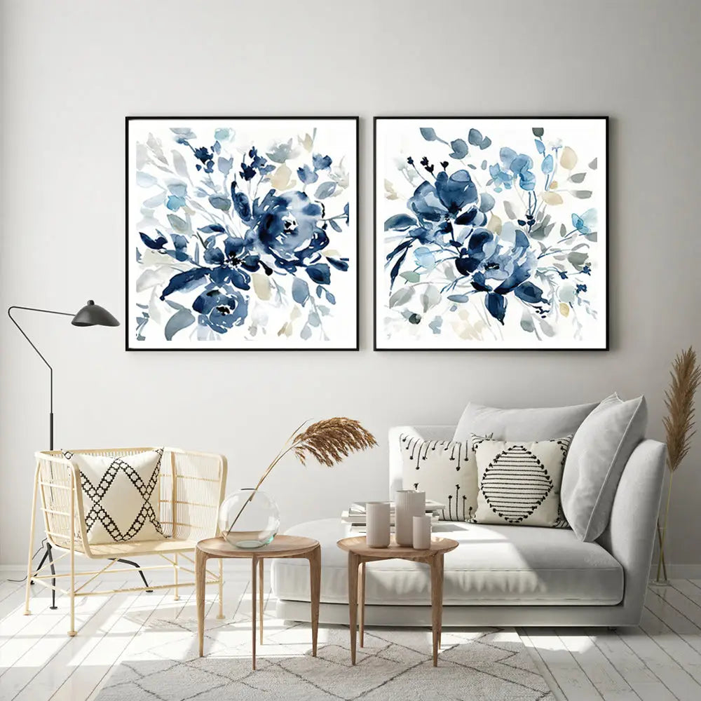 50cmx50cm Indigo Garden By Carol Robinson 2 Sets Black Frame Canvas Wall Art - Home & Garden > Wall Art