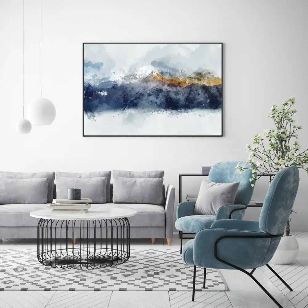 50cmx70cm Abstract Sunlight Mountains Black Frame Canvas Wall Art - Home & Garden > Wall Art