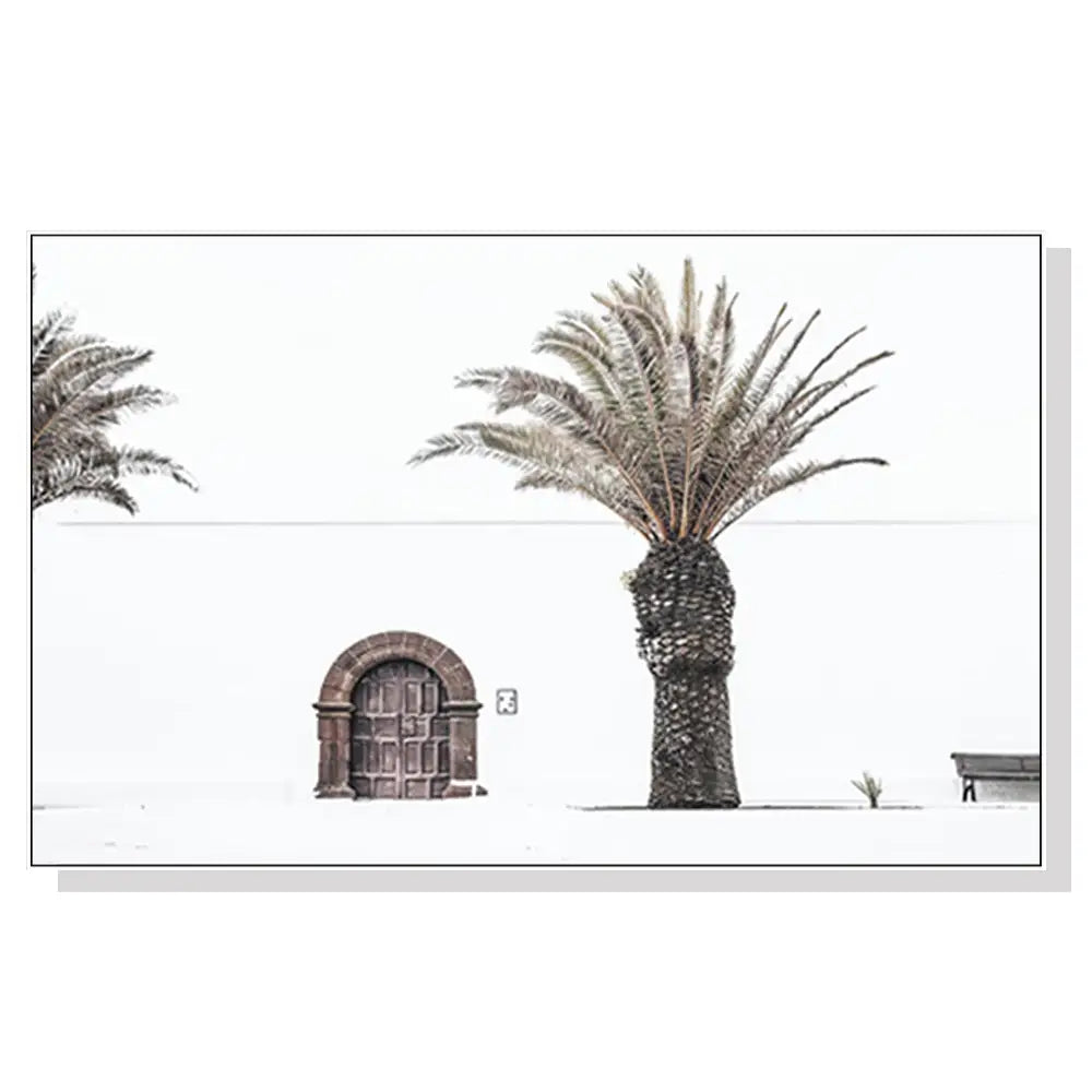 50cmx70cm European Palm Tree White Frame Canvas Wall Art - Home & Garden > Wall Art