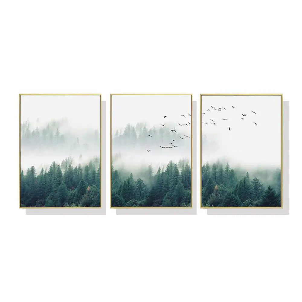 50cmx70cm Mystical Forest 3 Sets Gold Frame Canvas Wall Art - Home & Garden > Wall Art