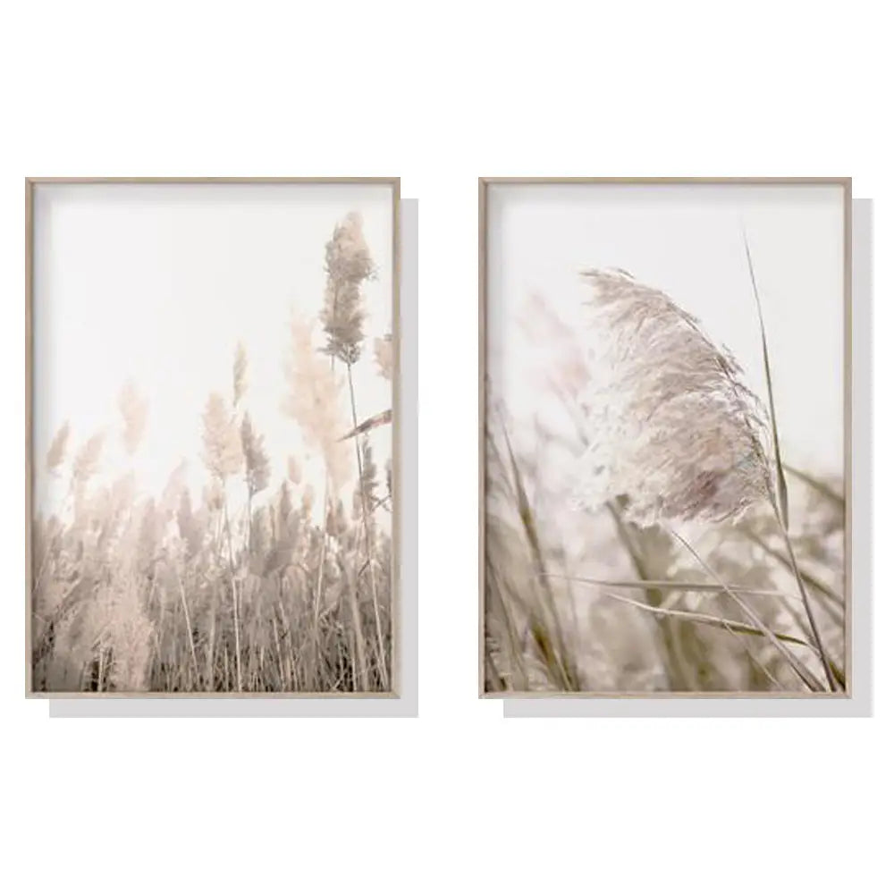 50cmx70cm Pampas Grass 2 Sets Wood Frame Canvas Wall Art - Home & Garden > Wall Art
