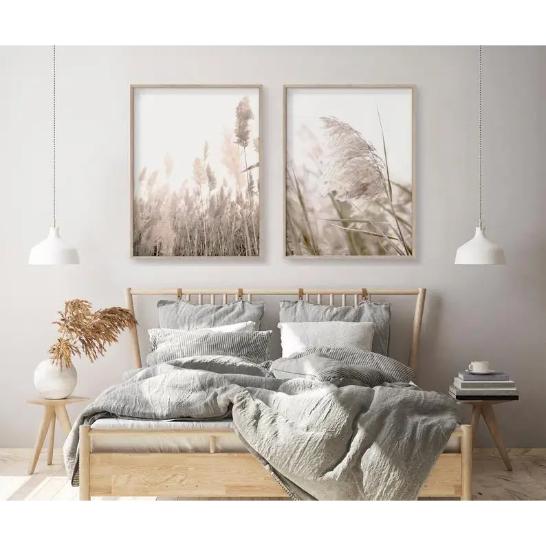 50cmx70cm Pampas Grass 2 Sets Wood Frame Canvas Wall Art - Home & Garden > Wall Art