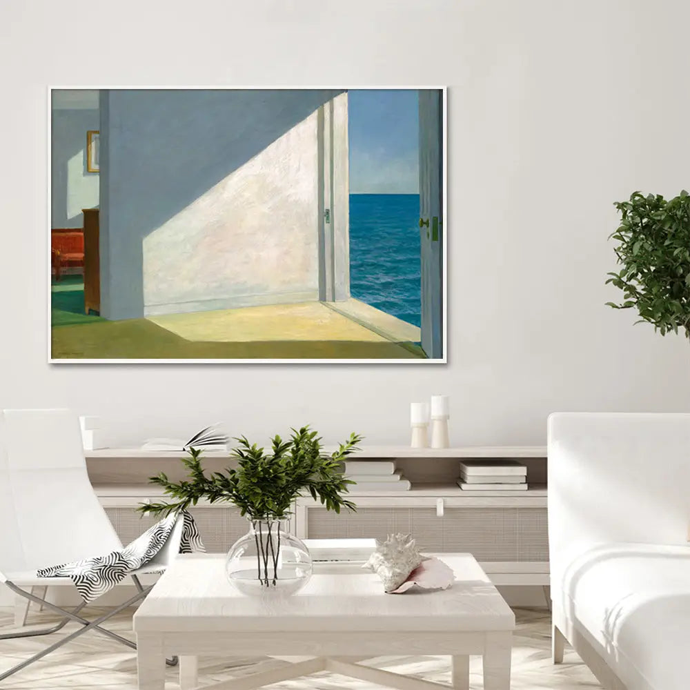 50cmx70cm Room By The Sea By Edward Hopper White Frame Canvas Wall Art - Home & Garden > Wall Art