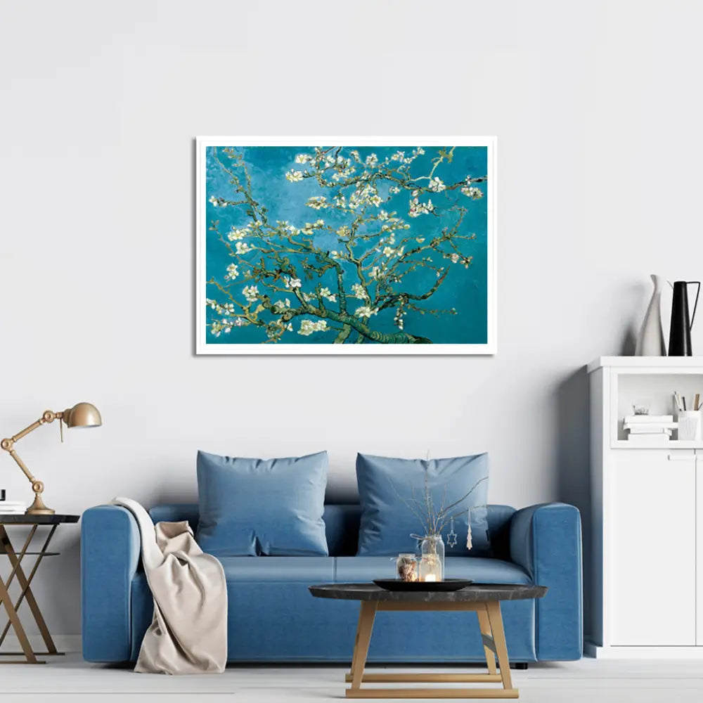 50cmx70cm Van Gogh Almond Blossom White Frame Canvas Wall Art - Home & Garden > Wall Art