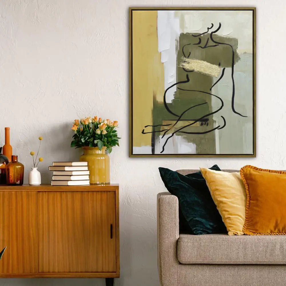 50X60cm Golden Veil Dark Wood Framed Canvas Wall Art - Home & Garden > Wall Art
