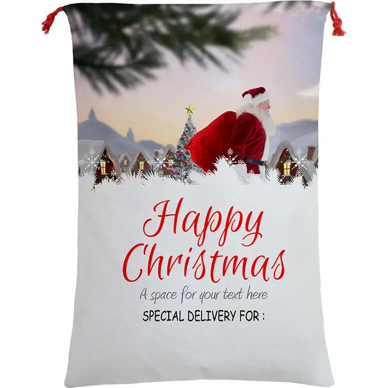 50x70cm Canvas Hessian Christmas Santa Sack Xmas Stocking Reindeer Kids Gift Bag Santa On The Way - Occasions >