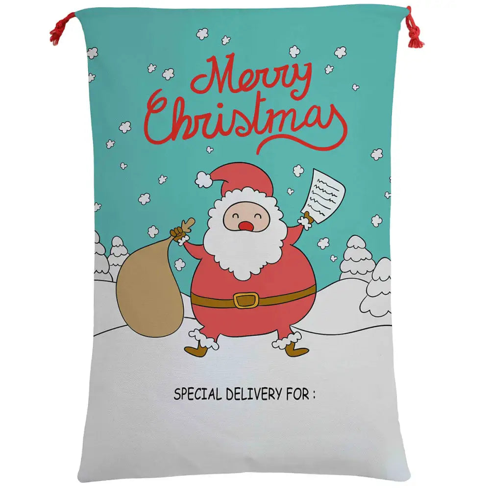 50x70cm Canvas Hessian Christmas Santa Sack Xmas Stocking Reindeer Kids Gift Bag Cartoon Santa - Occasions > Christmas