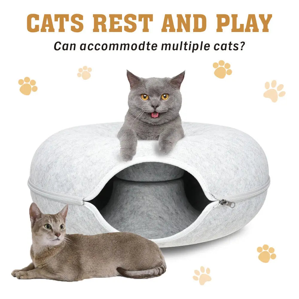59 x 29cm Cat Tunnel Bed Dark Grey Felt Pet Puppy Nest Cave Toy Light Grey - Pet Care > Dog Supplies > Dog Beds