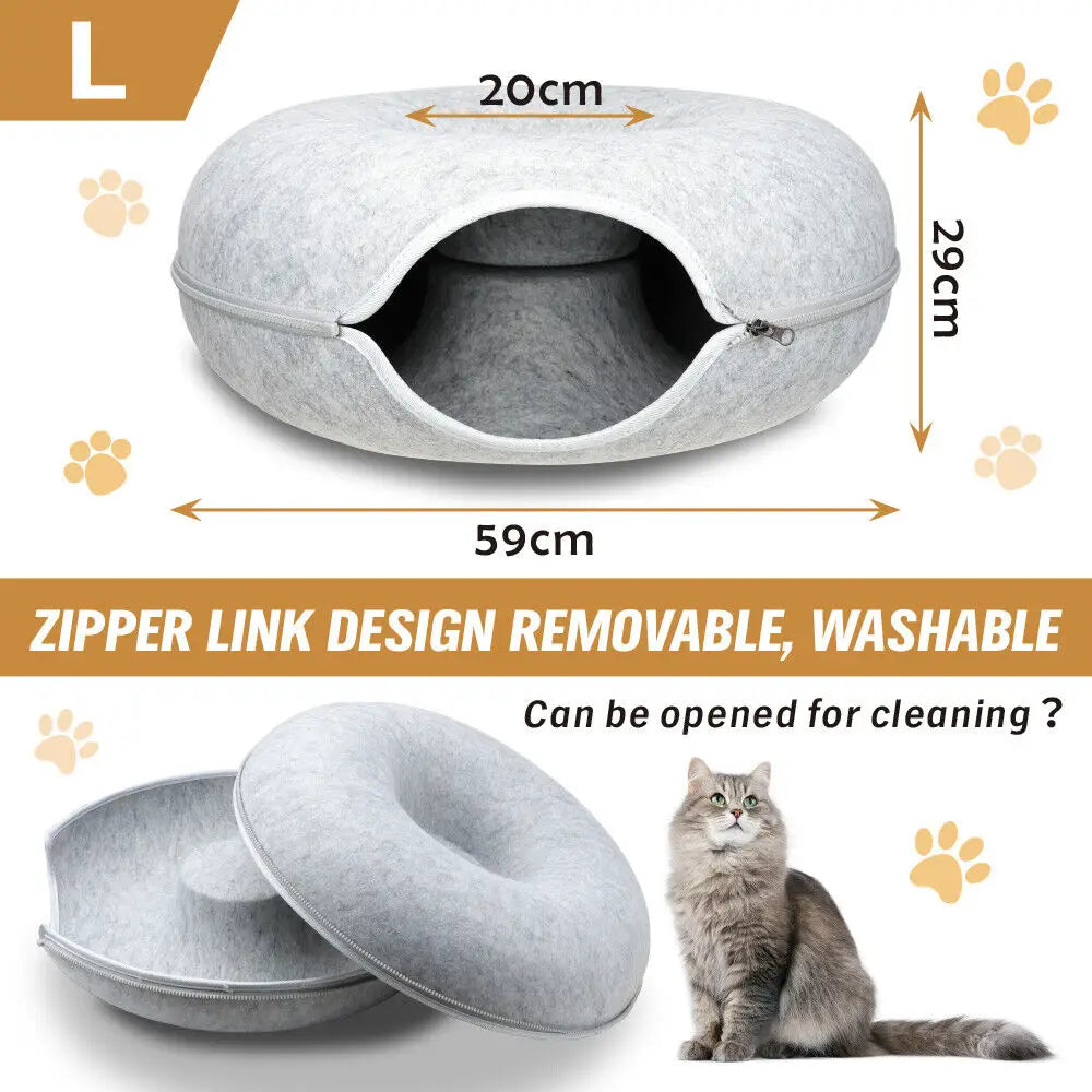 59 x 29cm Cat Tunnel Bed Dark Grey Felt Pet Puppy Nest Cave Toy Light Grey - Pet Care > Dog Supplies > Dog Beds