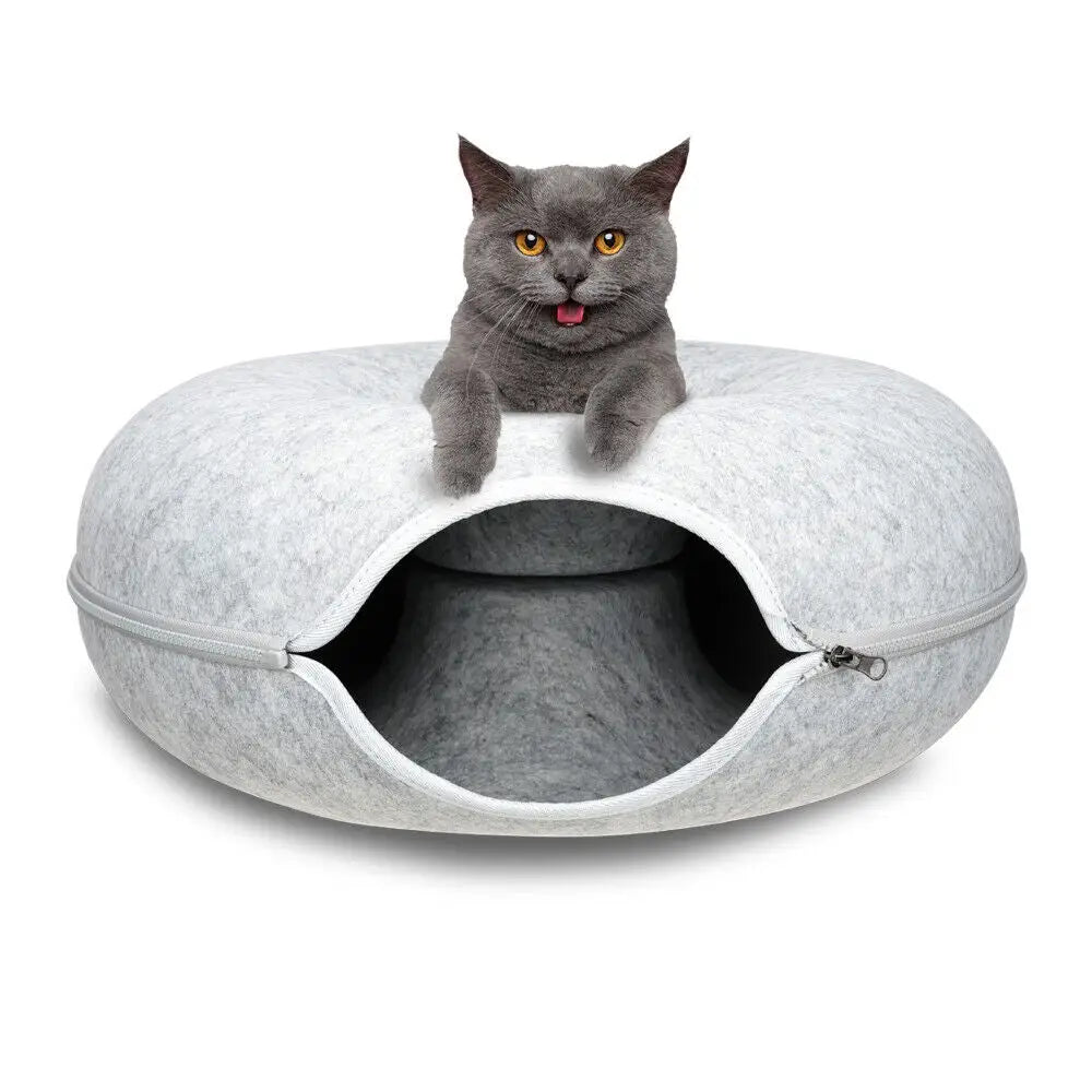 59 x 29cm Cat Tunnel Bed Dark Grey Felt Pet Puppy Nest Cave Toy Light Grey - Pet Care > Dog Supplies > Dog Beds