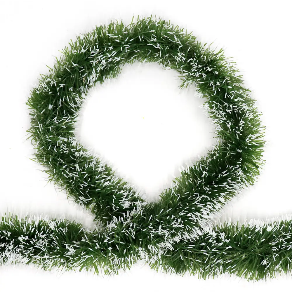 5x 2.5m Christmas Tinsel Xmas Garland Sparkly Snowflake Party Natural Home Décor Snow Tips in Green - Occasions >