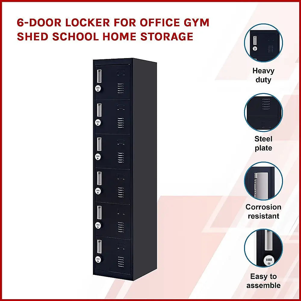 6-Door Locker for Office Gym Shed School Home Storage - Furniture > Office