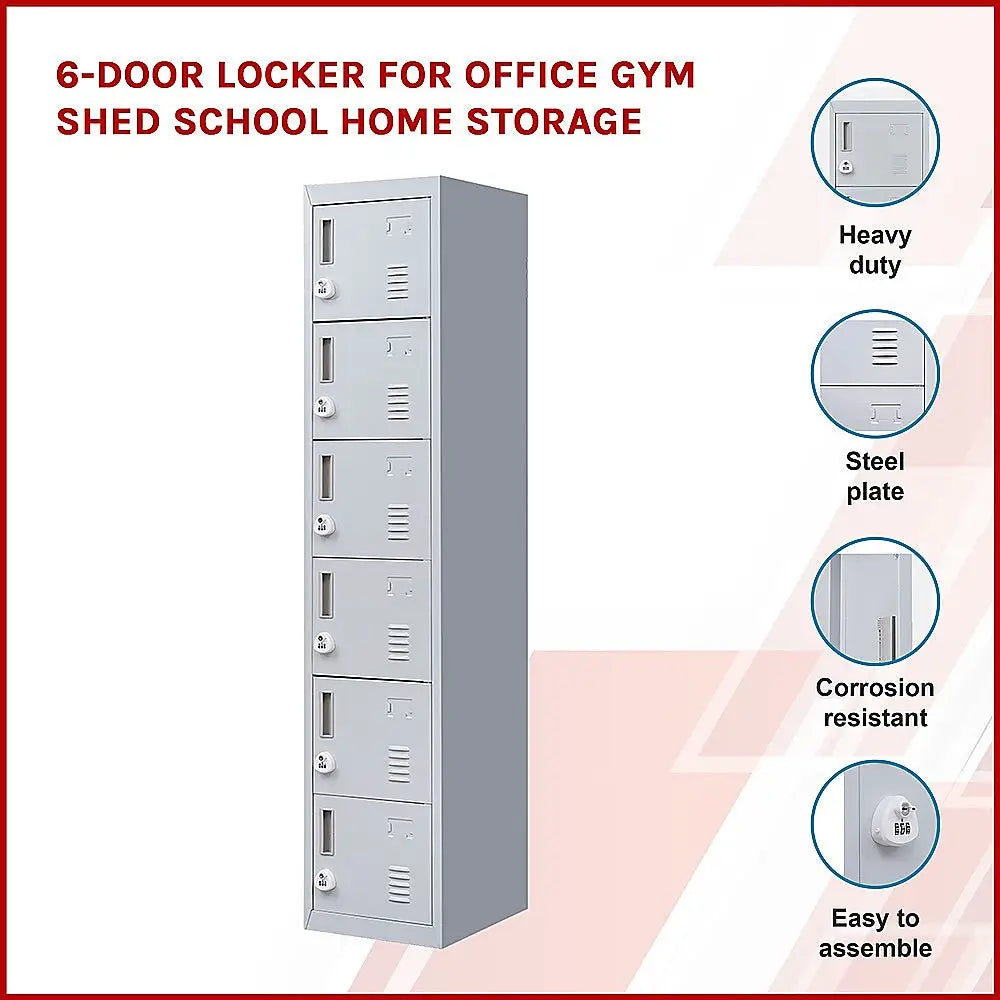 6-Door Locker for Office Gym Shed School Home Storage - Furniture > Office