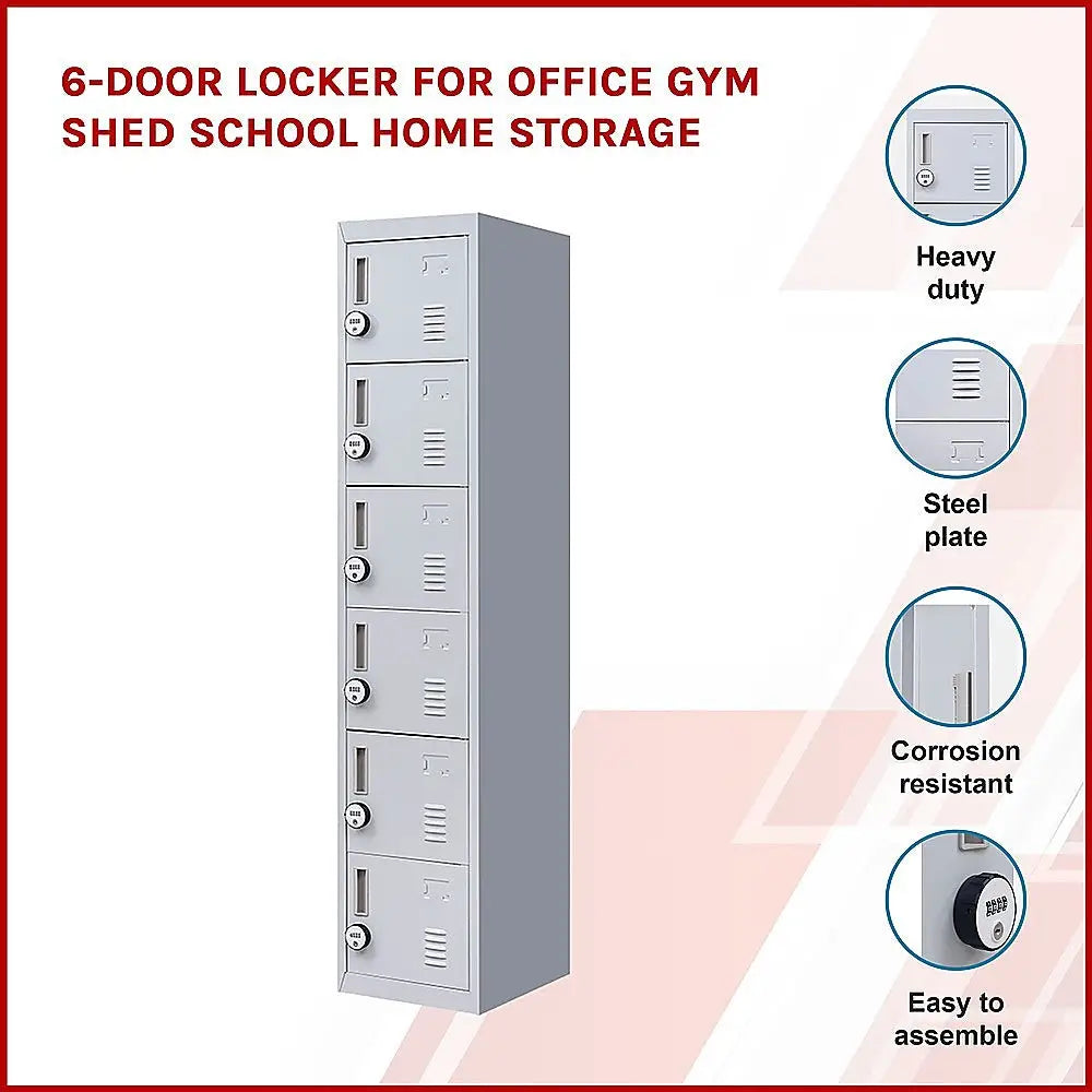6-Door Locker for Office Gym Shed School Home Storage - Furniture > Office