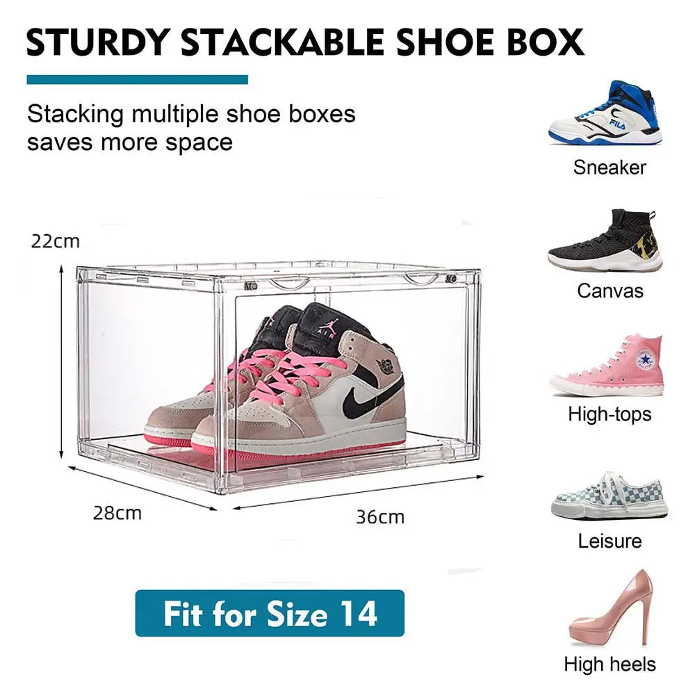 6 Pack Large Acrylic Shoe Box Storage Side Door Open Stackable Boxes Transparent Clear Display Case - Home & Garden >