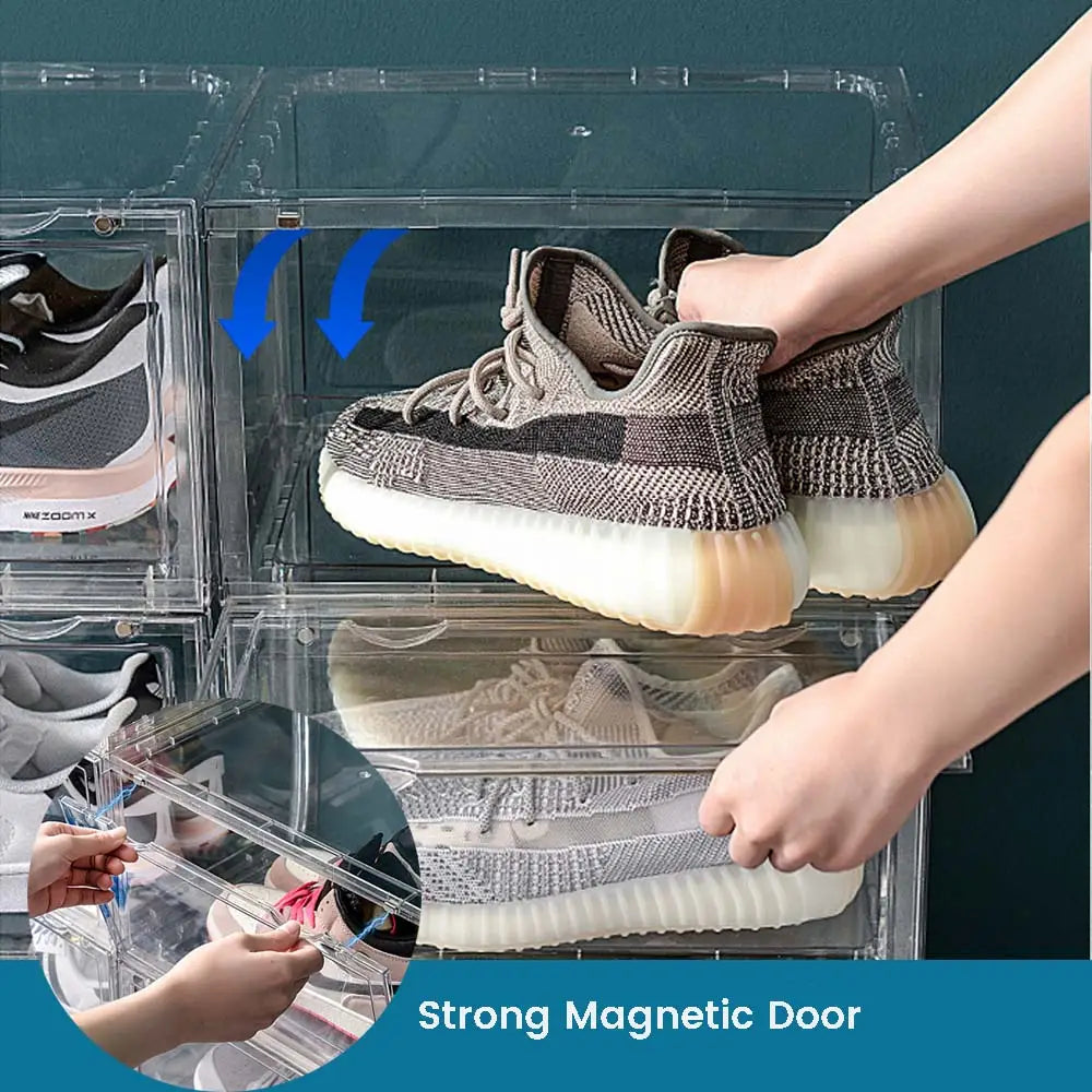6 Pack Large Acrylic Shoe Box Storage Side Door Open Stackable Boxes Transparent Clear Display Case - Home & Garden >