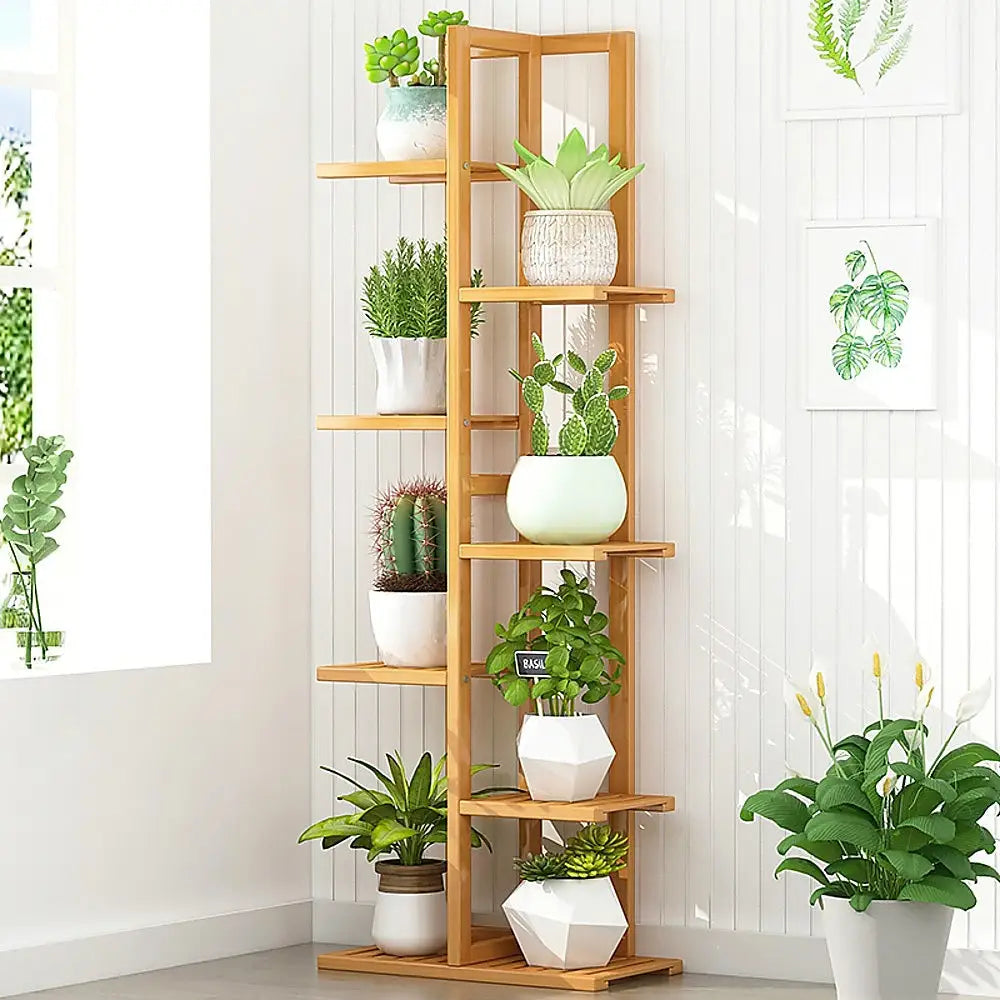 6 Tiers Vertical Bamboo Plant Stand Staged Flower Shelf Rack Outdoor Garden - Furniture > Office
