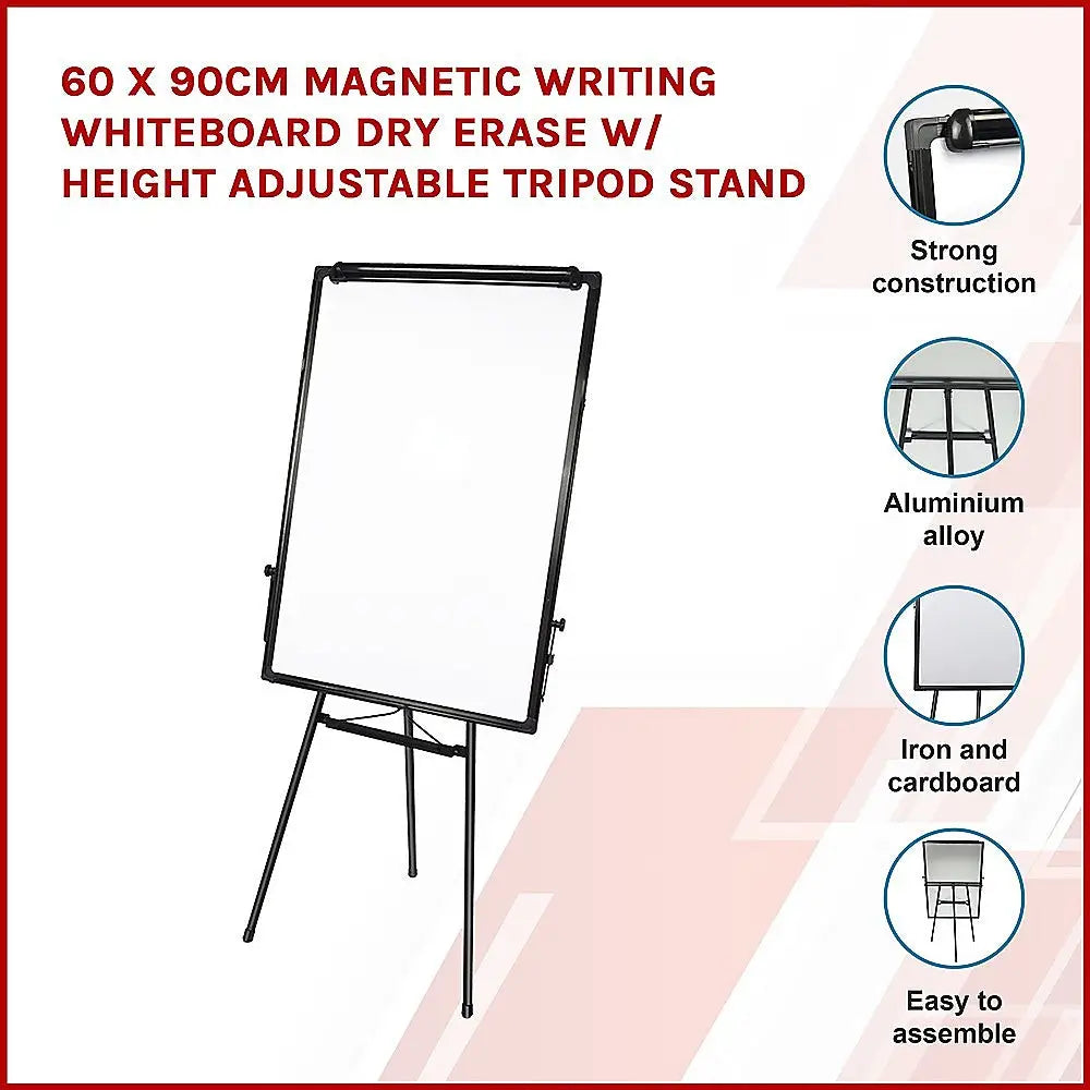 60 x 90cm Magnetic Writing Whiteboard Dry Erase w/ Height Adjustable Tripod Stand - Furniture > Office