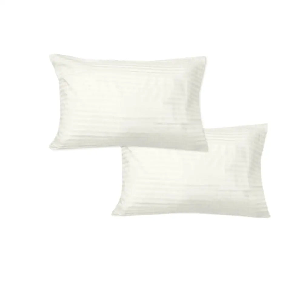 600TC Pair of No Flap Wide Self Striped Standard Pillowcases Cream - Home & Garden > Bedding