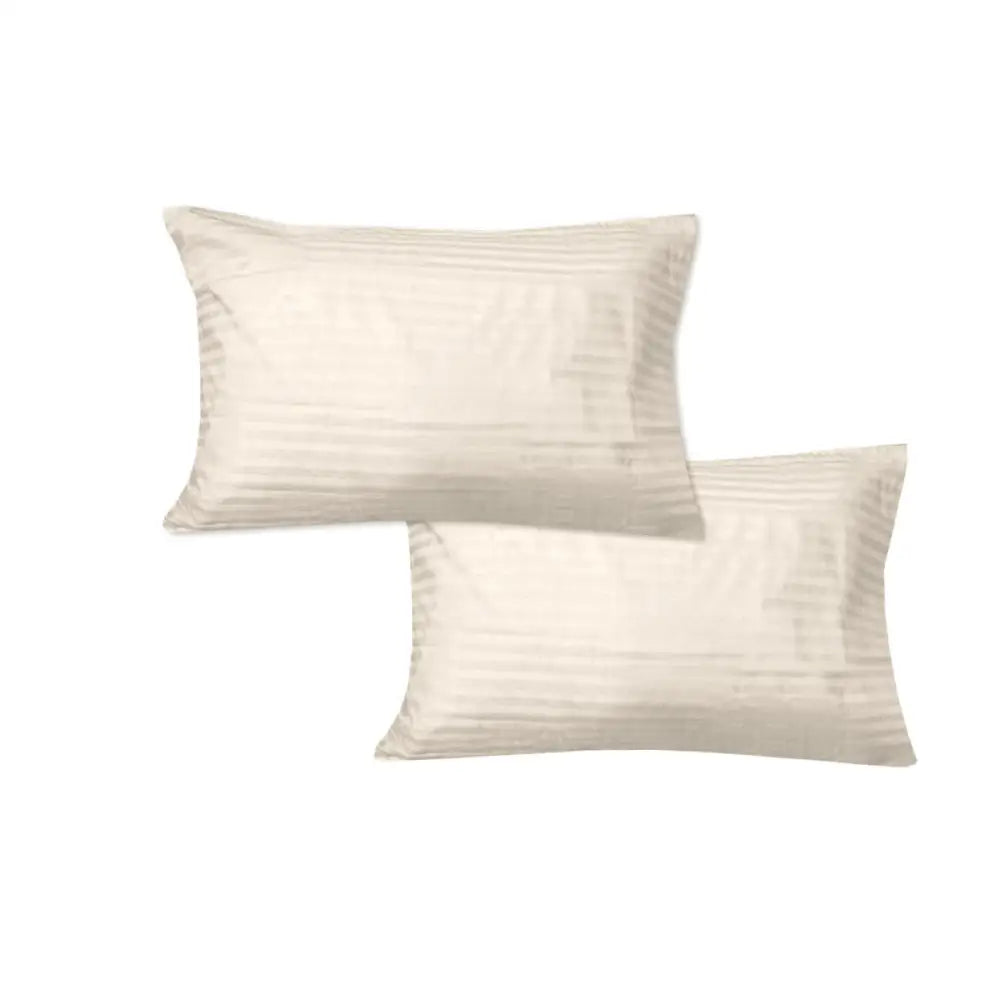 600TC Pair of Wide Self Striped Standard Pillowcases Ivory - Home & Garden > Bedding > Pillowcases
