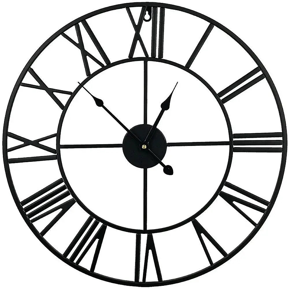 60cm Industrial Large Wall Clock Round Metal Wall Clocks Roman Numerals Style - Home & Garden > Decor