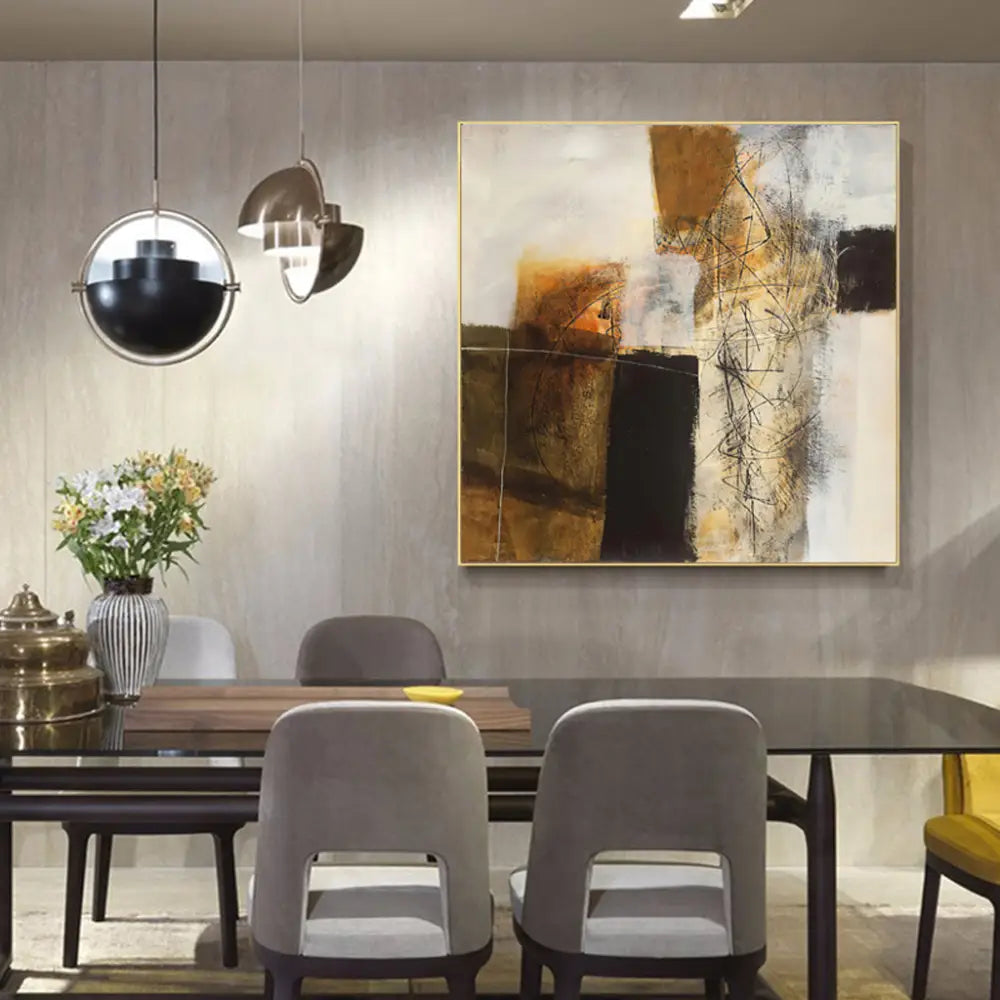 60cmx60cm Abstract gold brown painting style Gold Frame Canvas Wall Art - Home & Garden > Wall Art