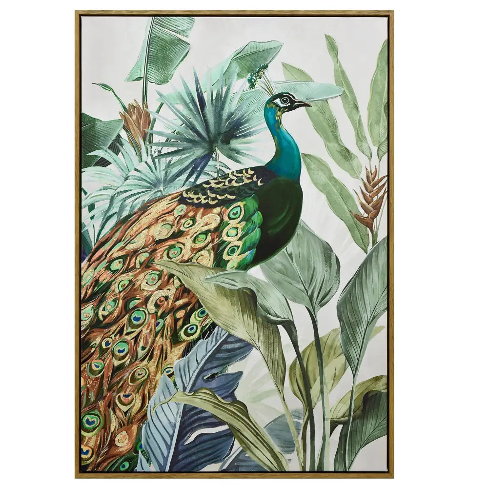60X90cm Golden Plume Dark Wood Framed Canvas Wall Art - Home & Garden > Wall Art