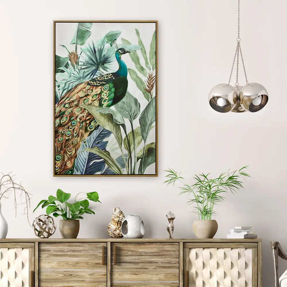 60X90cm Golden Plume Dark Wood Framed Canvas Wall Art - Home & Garden > Wall Art