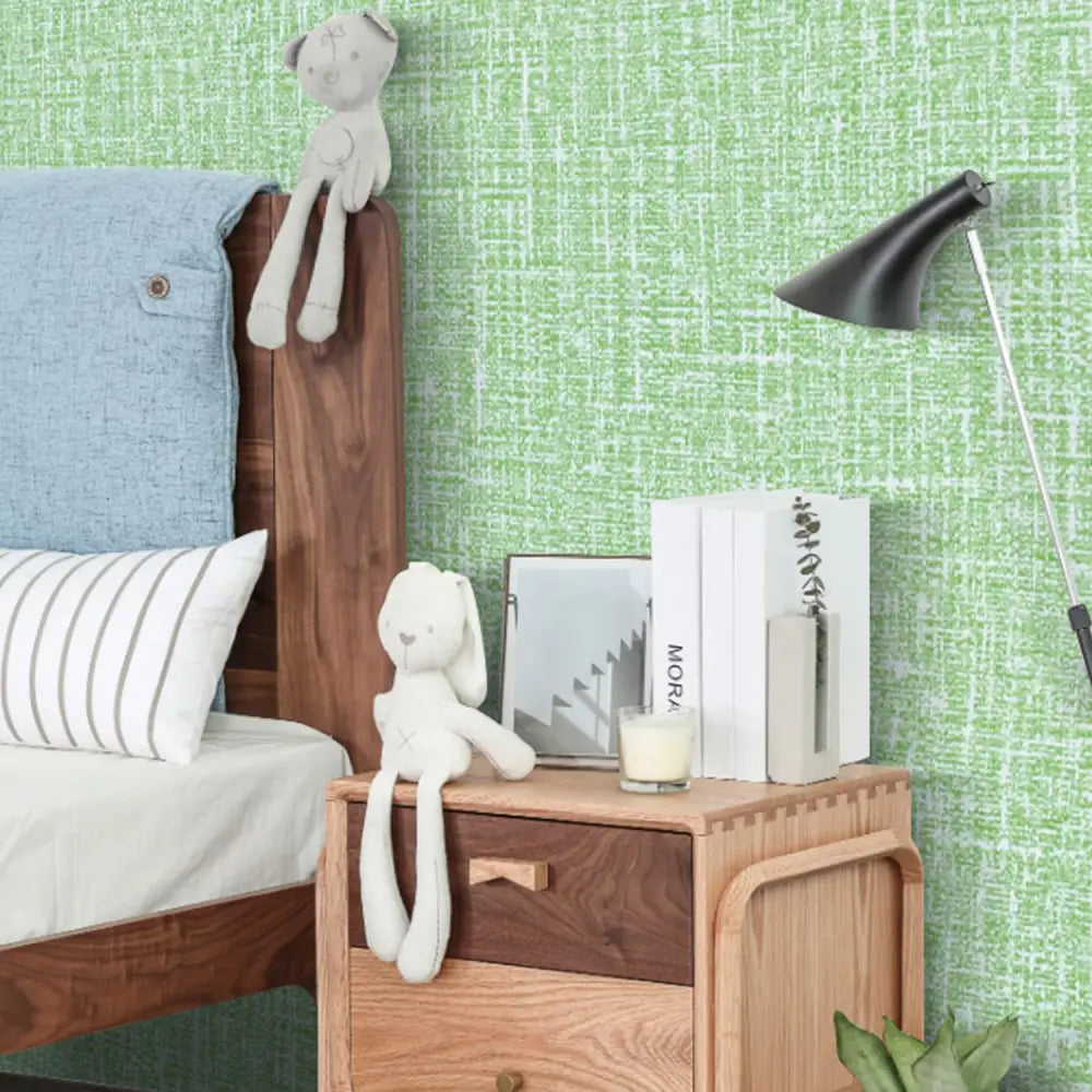 61cm x 10m Green Wallpaper Decor Faux Grasscloth Paper Wall Paper Self Adhesive Removable - Home & Garden > Decor
