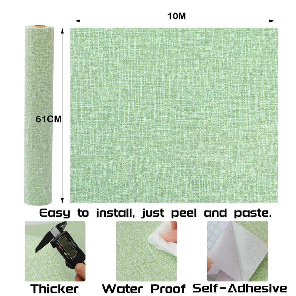 61cm x 10m Green Wallpaper Decor Faux Grasscloth Paper Wall Paper Self Adhesive Removable - Home & Garden > Decor