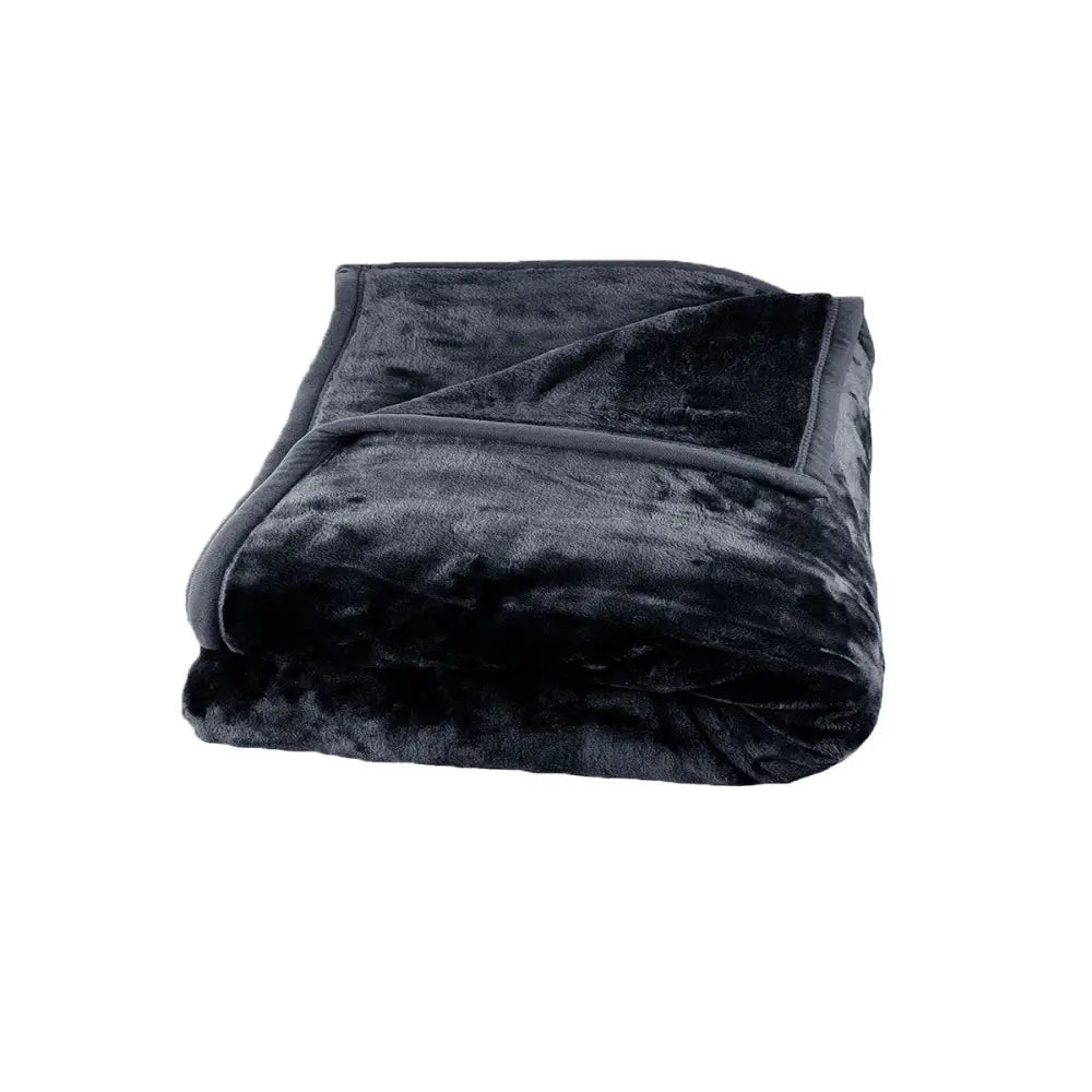 675gsm 2 Ply Solid Faux Mink Blanket Queen 200x240 cm Charcoal - Home & Garden > Bedding